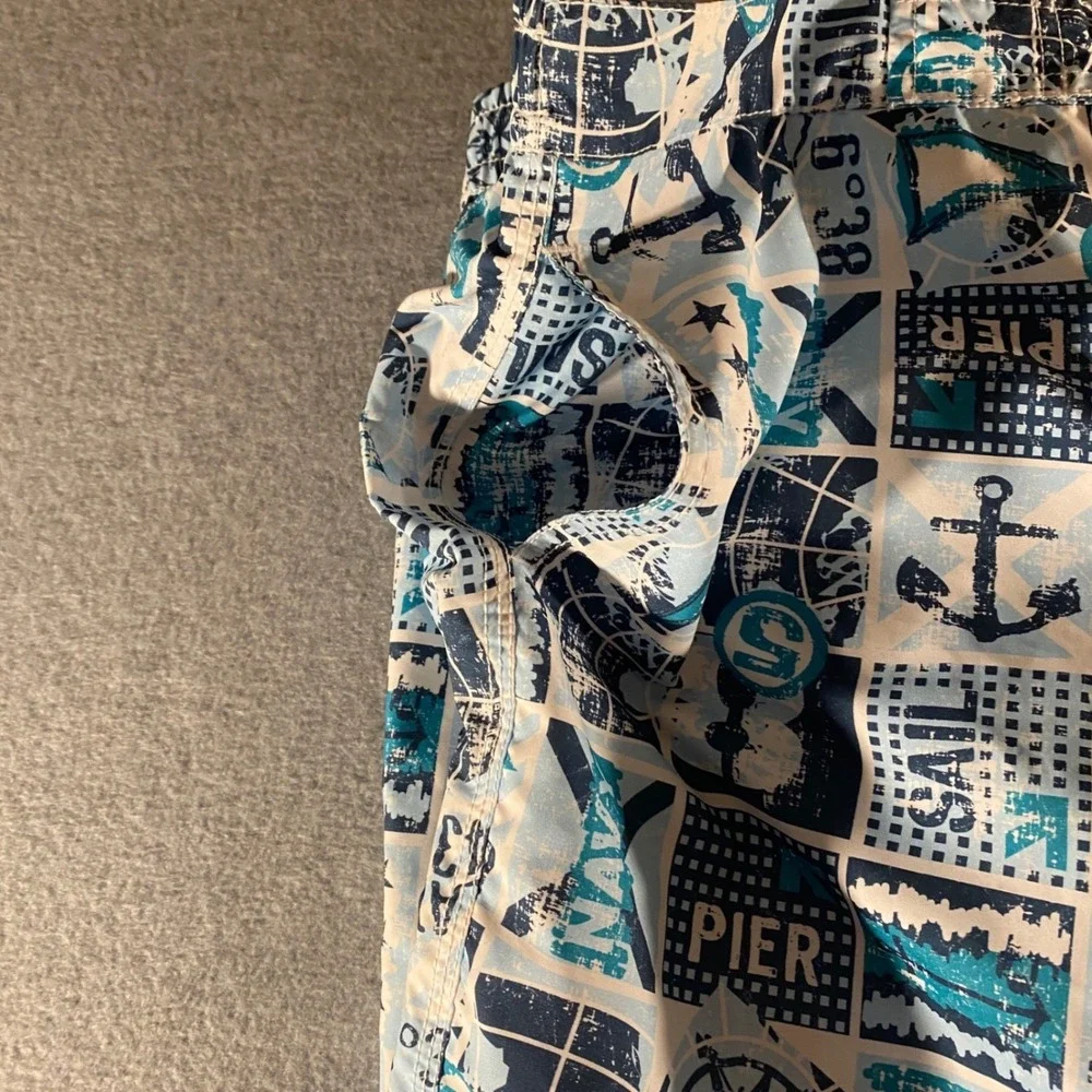 Kiwi Saint Tropez Mens Swim Shorts Blue Nautical Anchor Print Size 34Trunk
